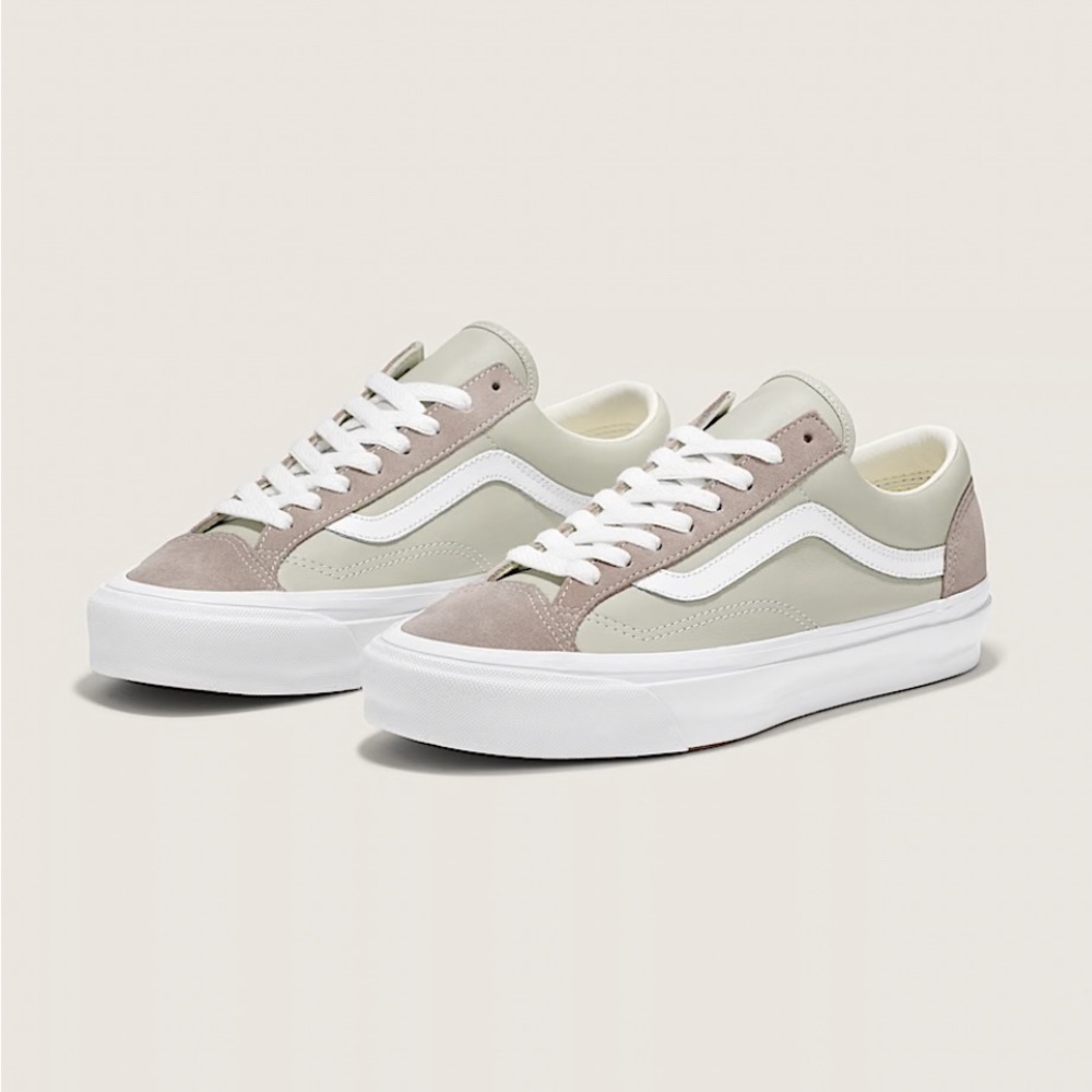 Vans Womens Premium Old Skool 36 LX Leather Shoes Atmosphere Grey Beige Sz 5.5